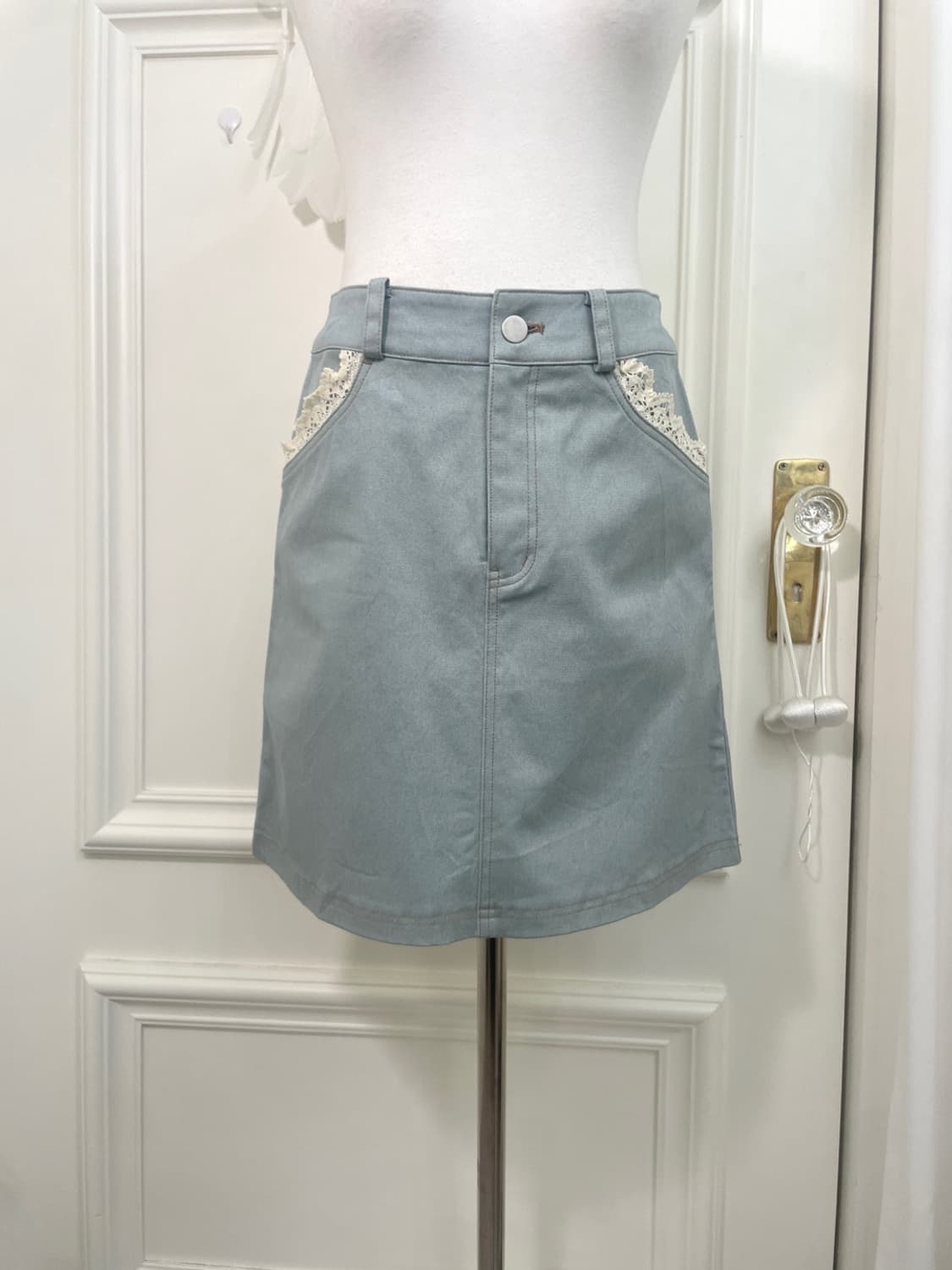 mint denim lace point midi skirt 상품이미지5