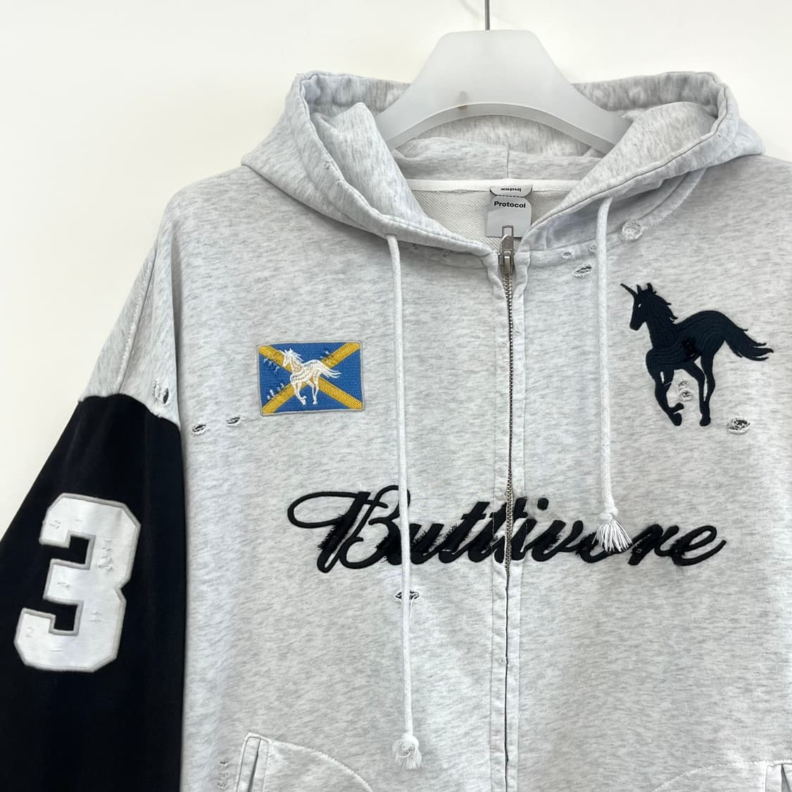 (새상품) 프로토콜 인덱스 버티보어 화이트 멜란지 후드집업 상품이미지5