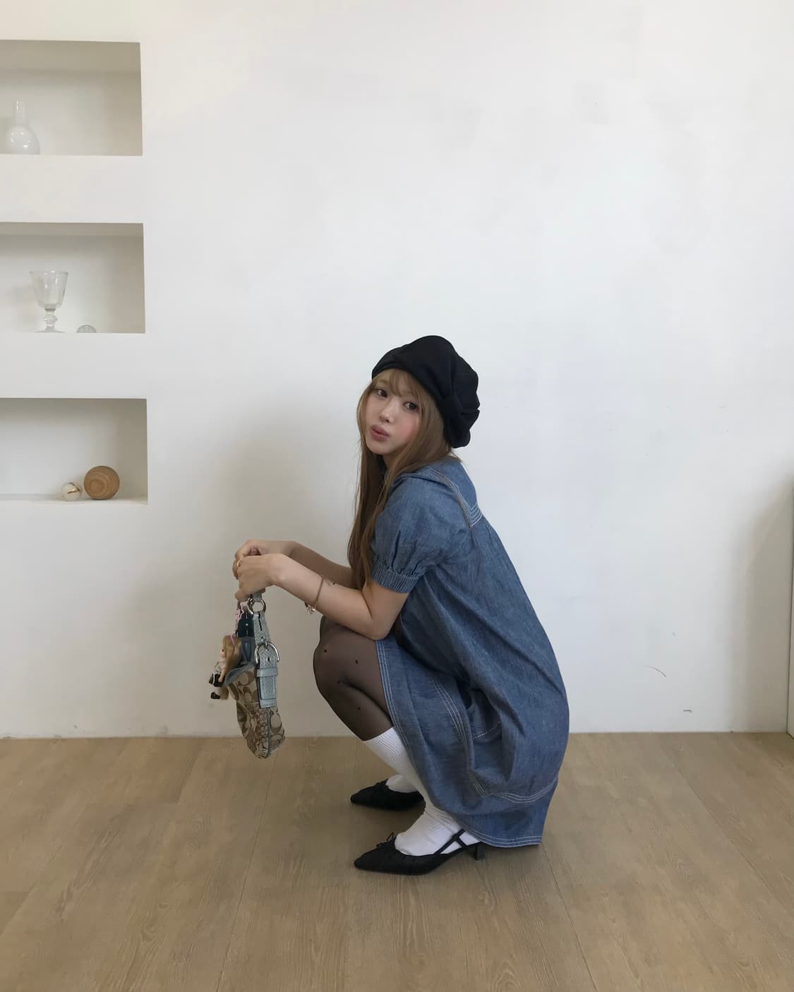 버버리 데님 빅버튼 퍼프 아일릿깔 원피스 상품이미지3