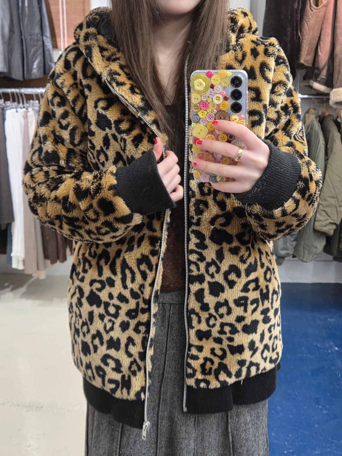 Japanese vtg 갸루 레오파드 후드 플리스 자켓 상품이미지2