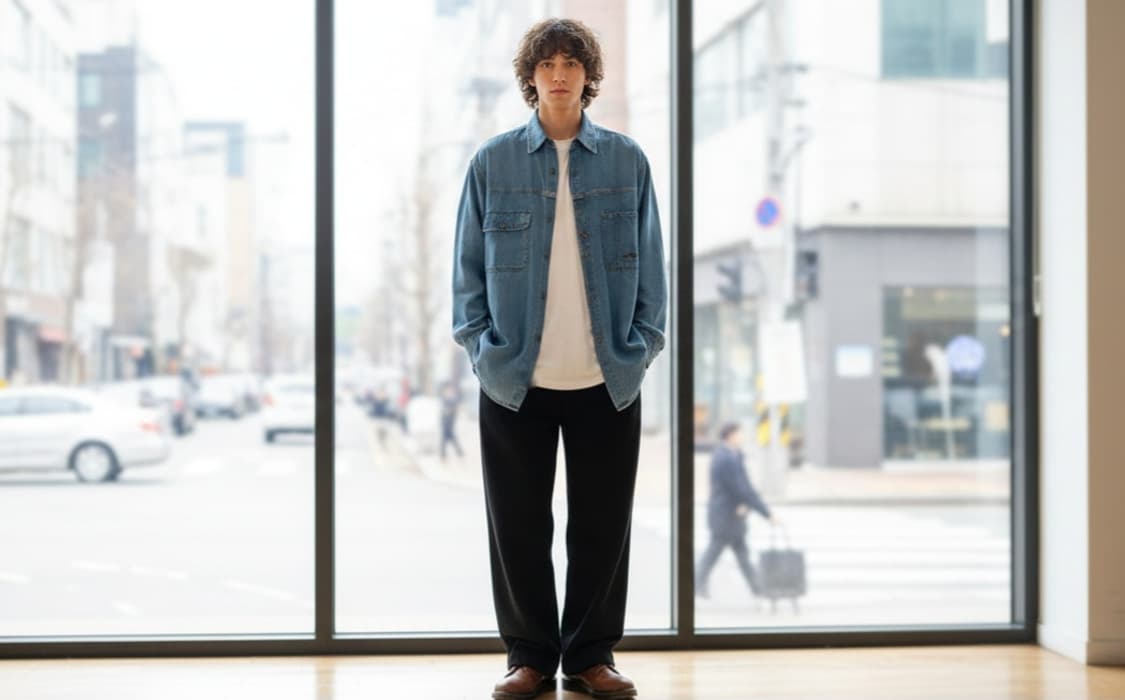 Calvin Klein 90s 박시 자수 데님 셔츠 상품이미지1