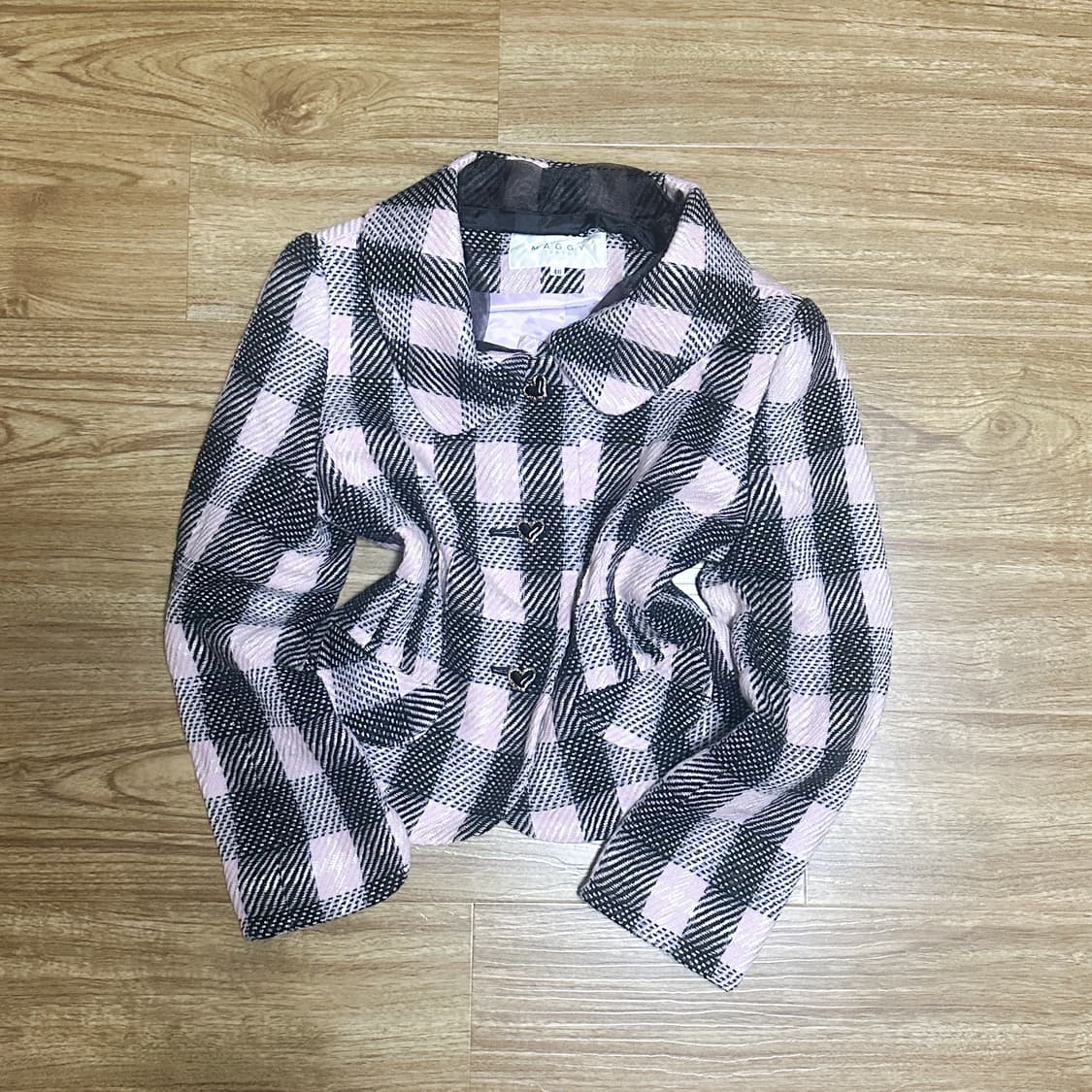 빈티지 핑크 블랙 체크 자켓 히메갸루 로걀 라떼 하트 리즈리사깔 히메카지 상품이미지1