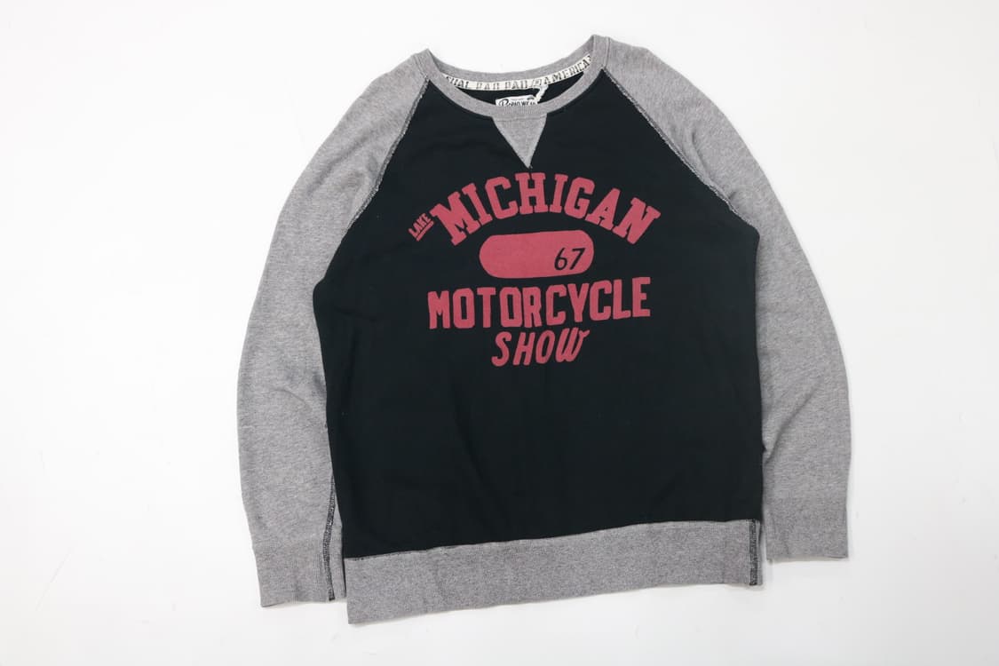 Paopao Wear 빈티지 미시간 모터사이클 배색 래글런 맨투맨 (F) 상품이미지2