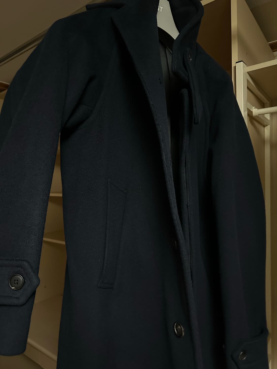 [S] 23fw 헤지스 his 캐시 혼방 발마칸 코트 네이비 상품이미지2