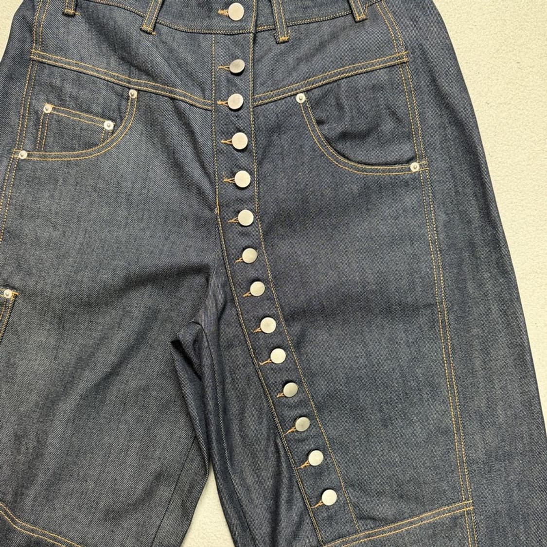 새상품 보세 사선 버튼 벨트 데님 카펜터 팬츠 블루 OS 상품이미지3