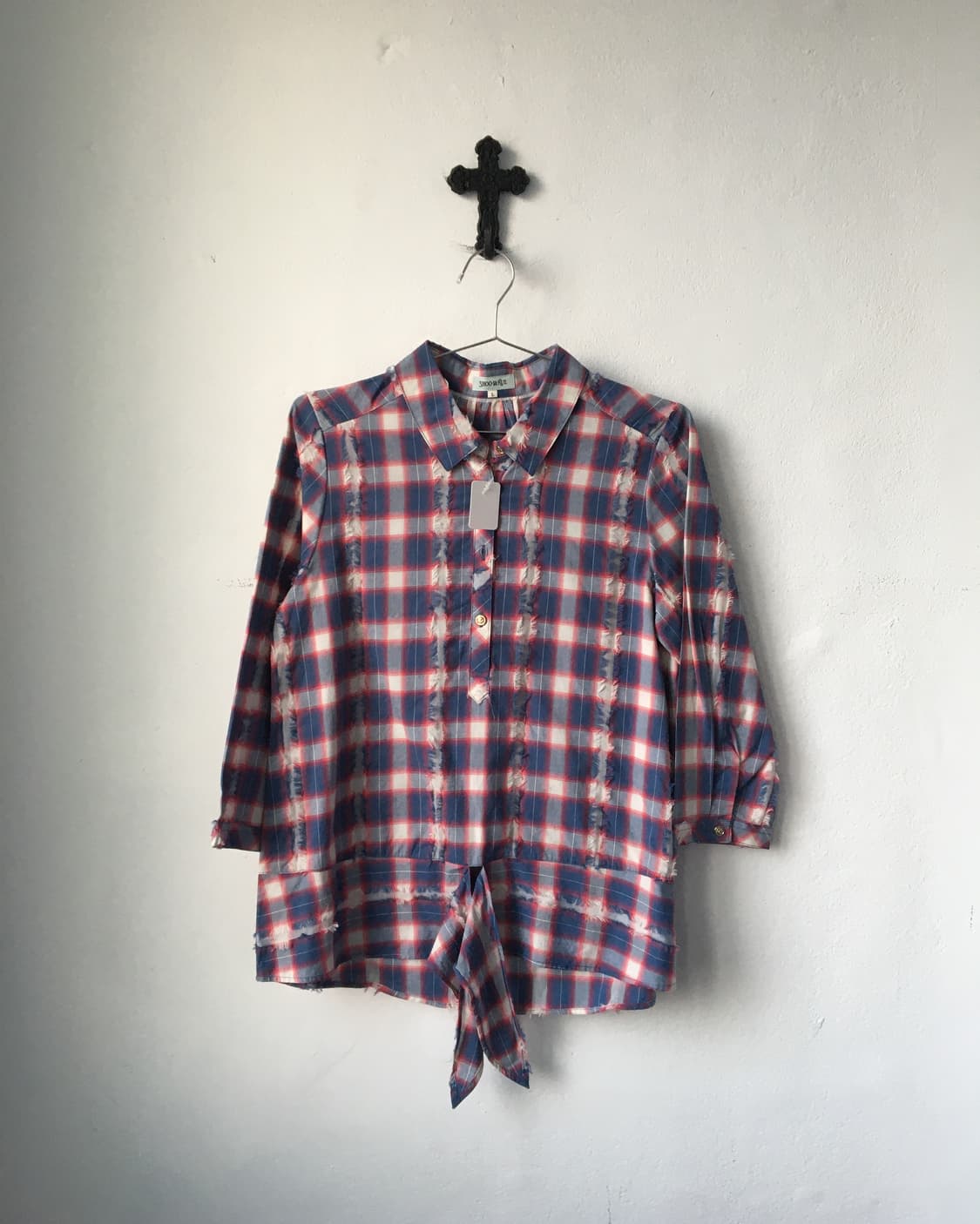 Tied point check pattern top 상품이미지2