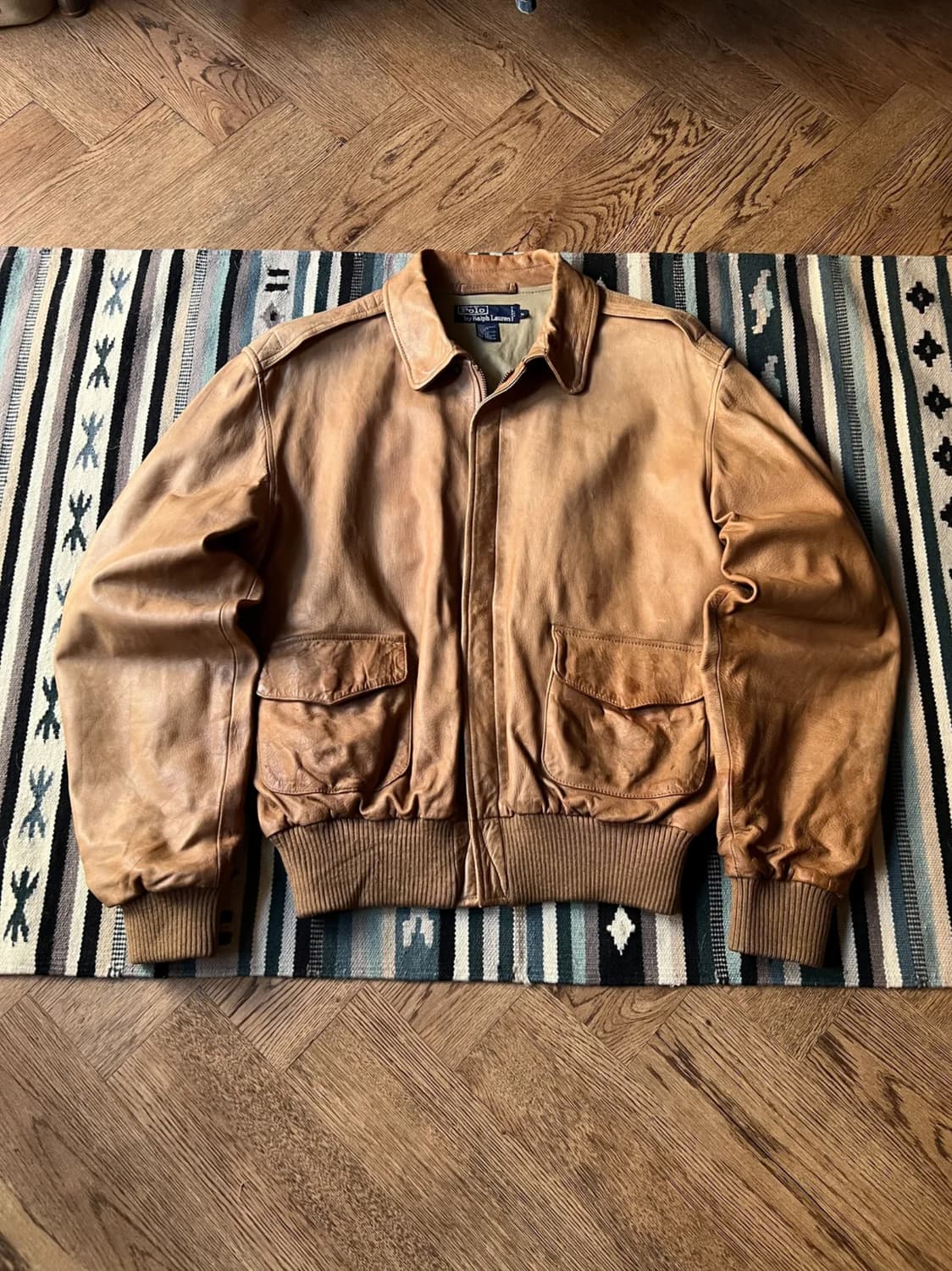 [M]90's 폴로 랄프로렌 A-2 레더 플라이트 자켓 상품이미지1