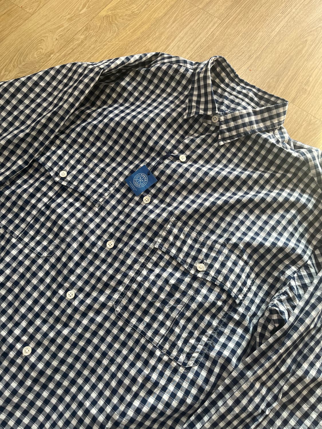 포터 클래식 롤업셔츠 깅엄 체크 네이비 L 새상품 상품이미지2