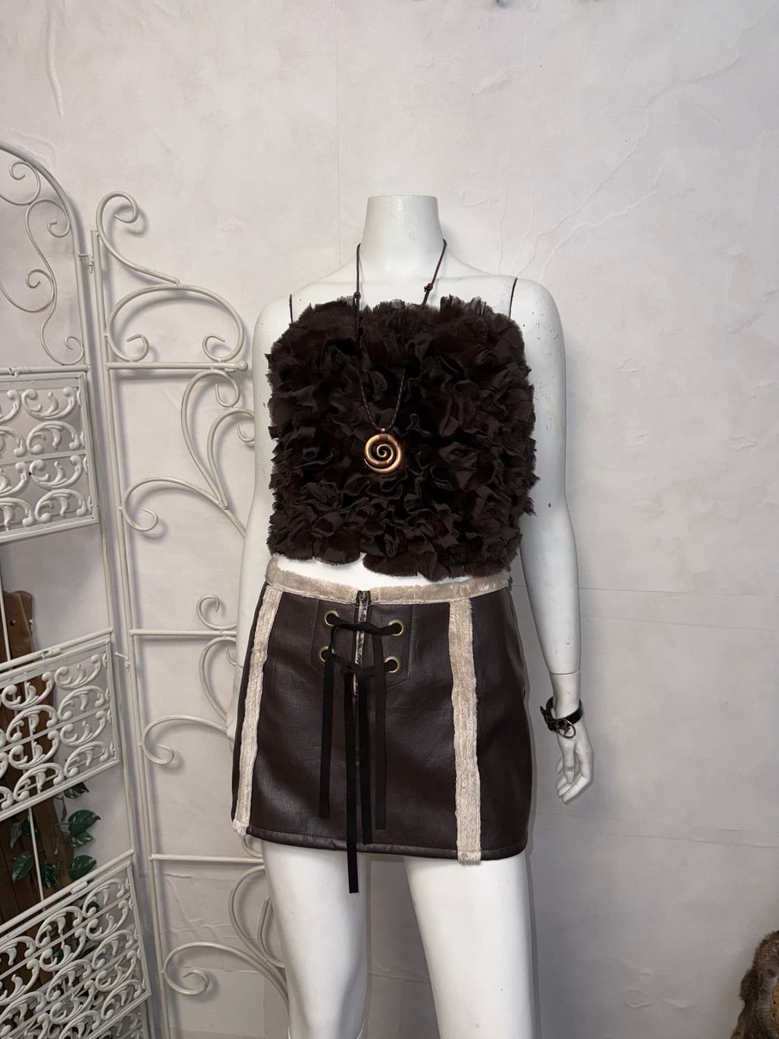 Dark brown cashmere rex fur muffler 상품이미지5