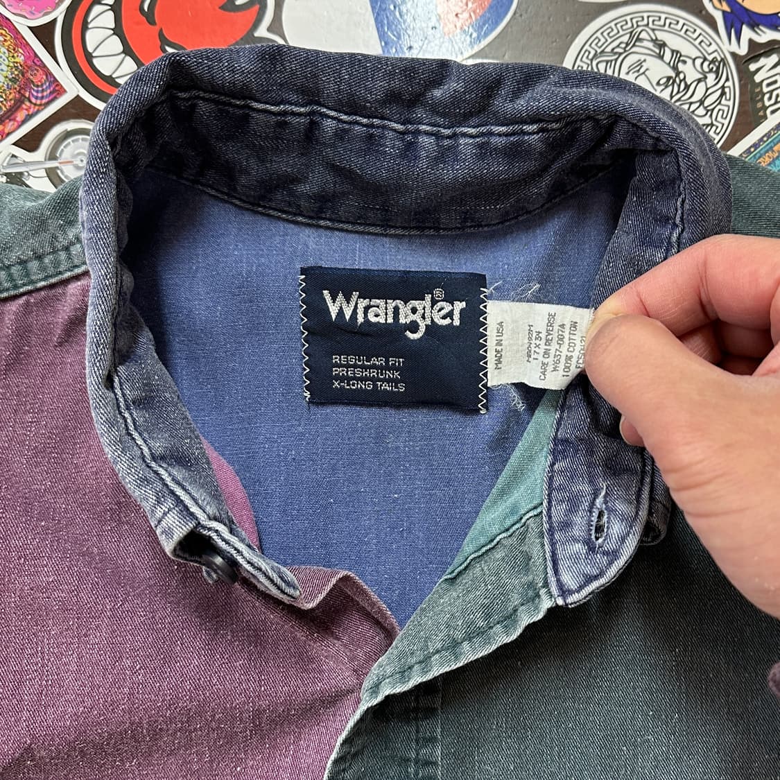 90s USA 랭글러 컬러블록 웨스턴 셔츠 17X34 상품이미지7