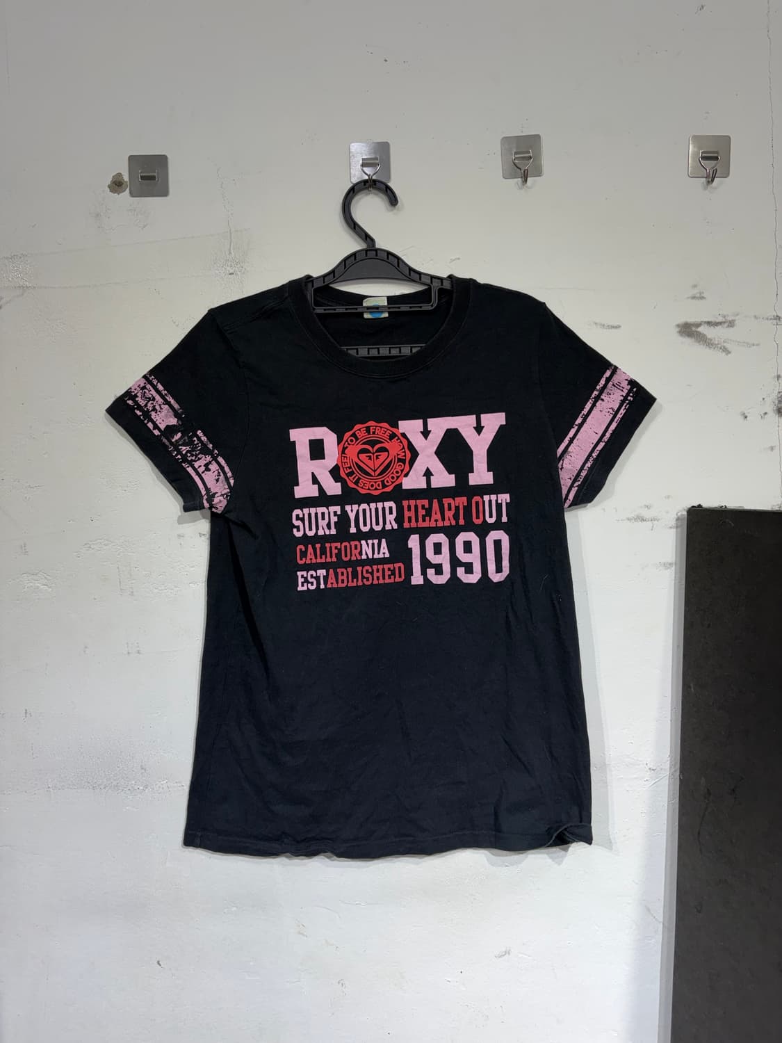 JPN 일본빈티지 Roxy 블랙 핑크 펑크 락 반팔 티셔츠 L 상품이미지8