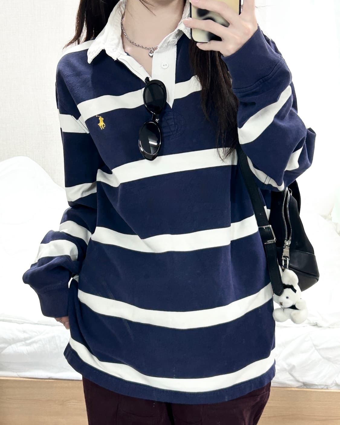 폴로 스몰로고 네이비 단가라 럭비티 상품이미지3