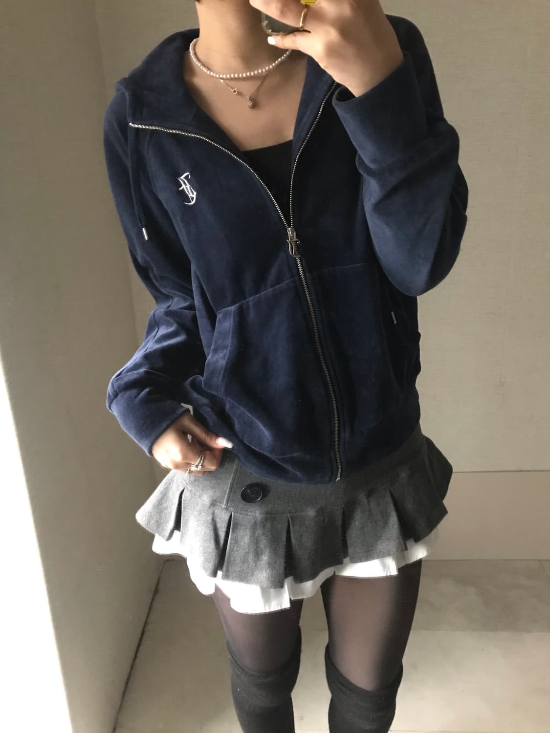 쥬씨꾸뛰르 네이비 벨벳 후드집업 상품이미지4