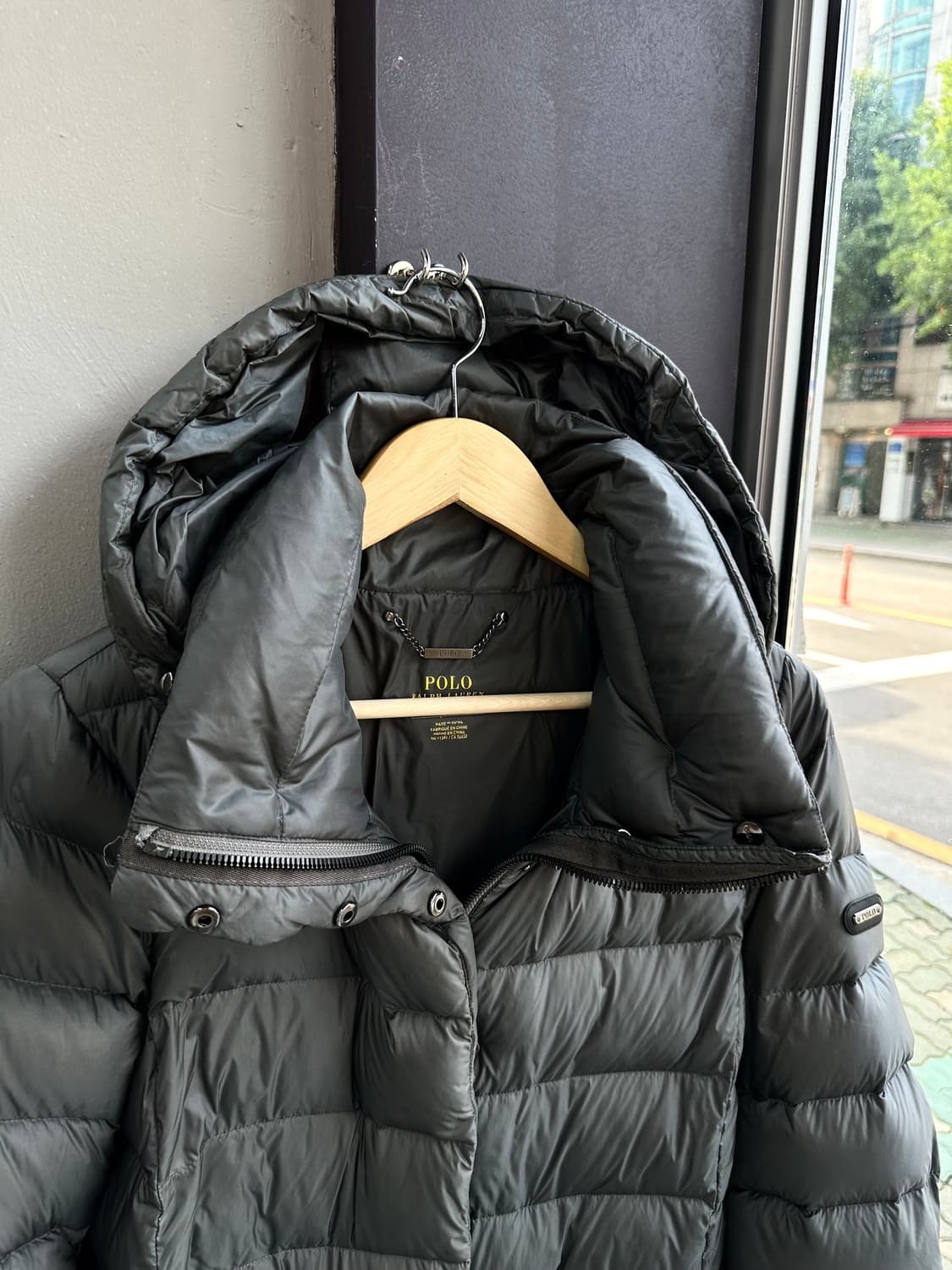 55/ 폴로랄프로렌 다운 레더패치 후디드 롱패딩 상품이미지3
