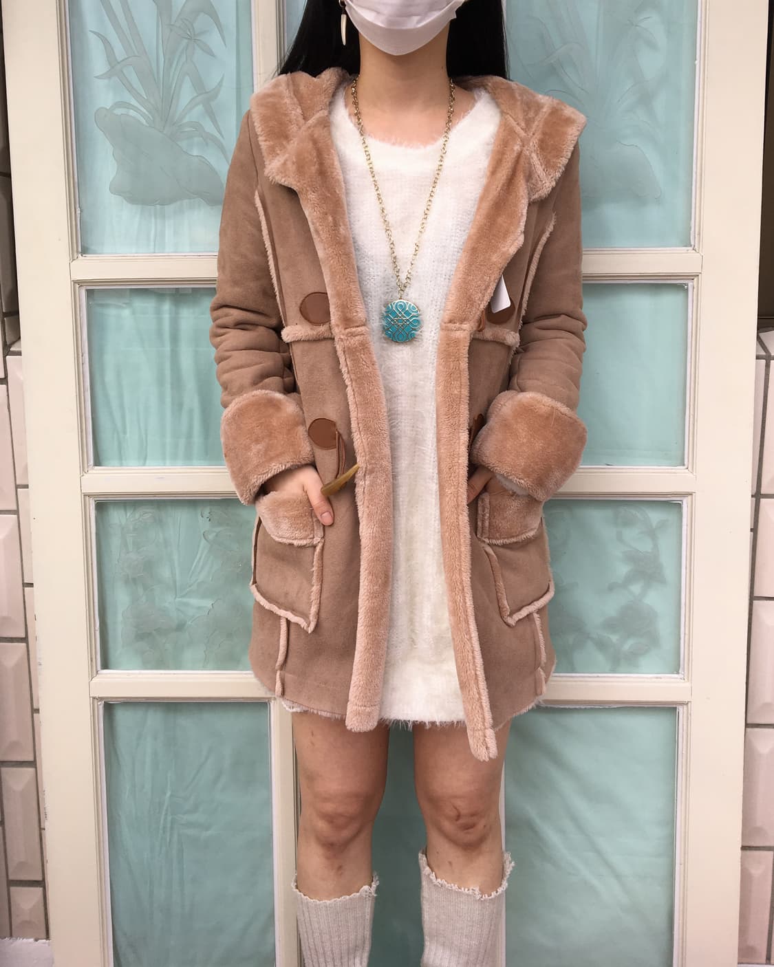 Fake fur duffle button hood coat 상품이미지7