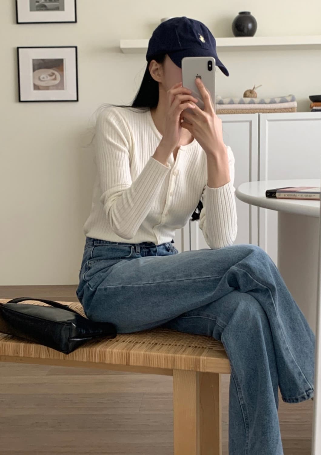 (미개봉, 새상품) 98도씨 킨더 Y넥 슬림 골지가디건 아이보리 색상 상품이미지1