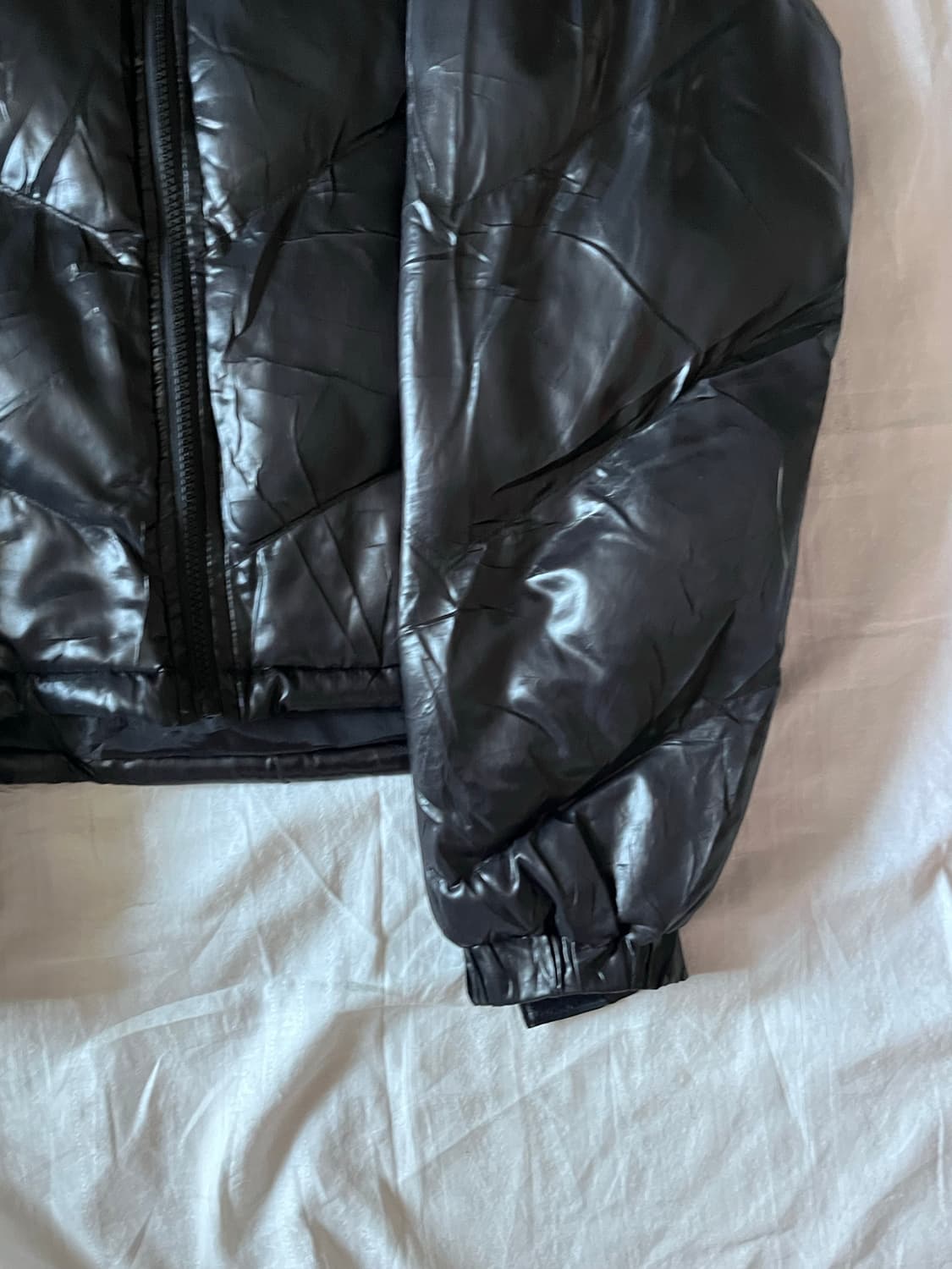 Black Color Block Fur Puffer Jacket 상품이미지4