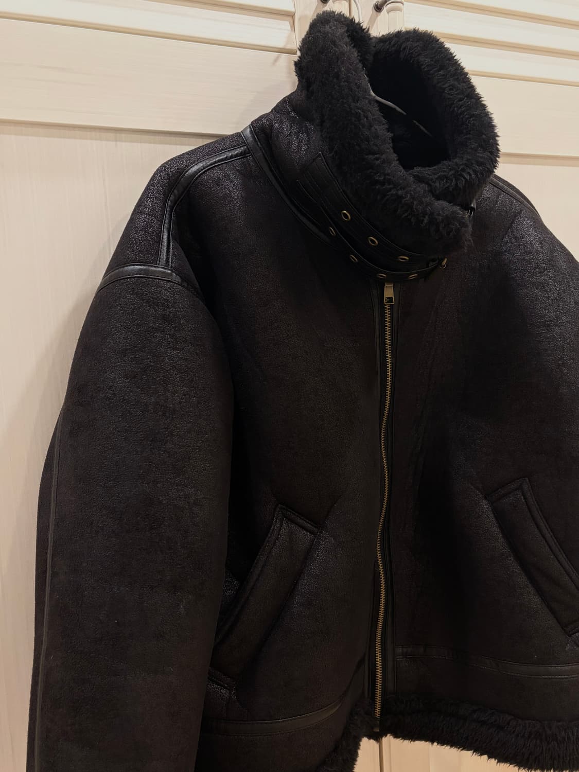 어텀 무스탕 자켓 블랙 상품이미지5