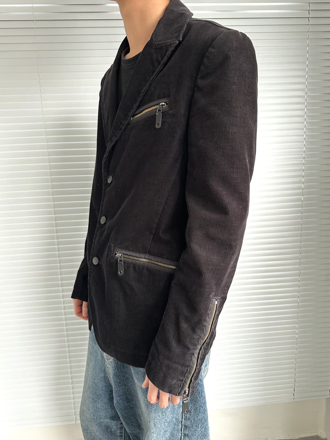 디젤 코듀로이 블랙 지퍼 블레이저 자켓 상품이미지1