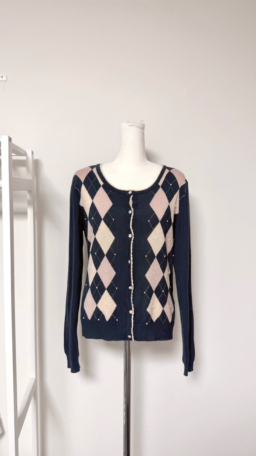 일본빈티지 대장 모리걸 갸루 아가일 가디건 상품이미지1