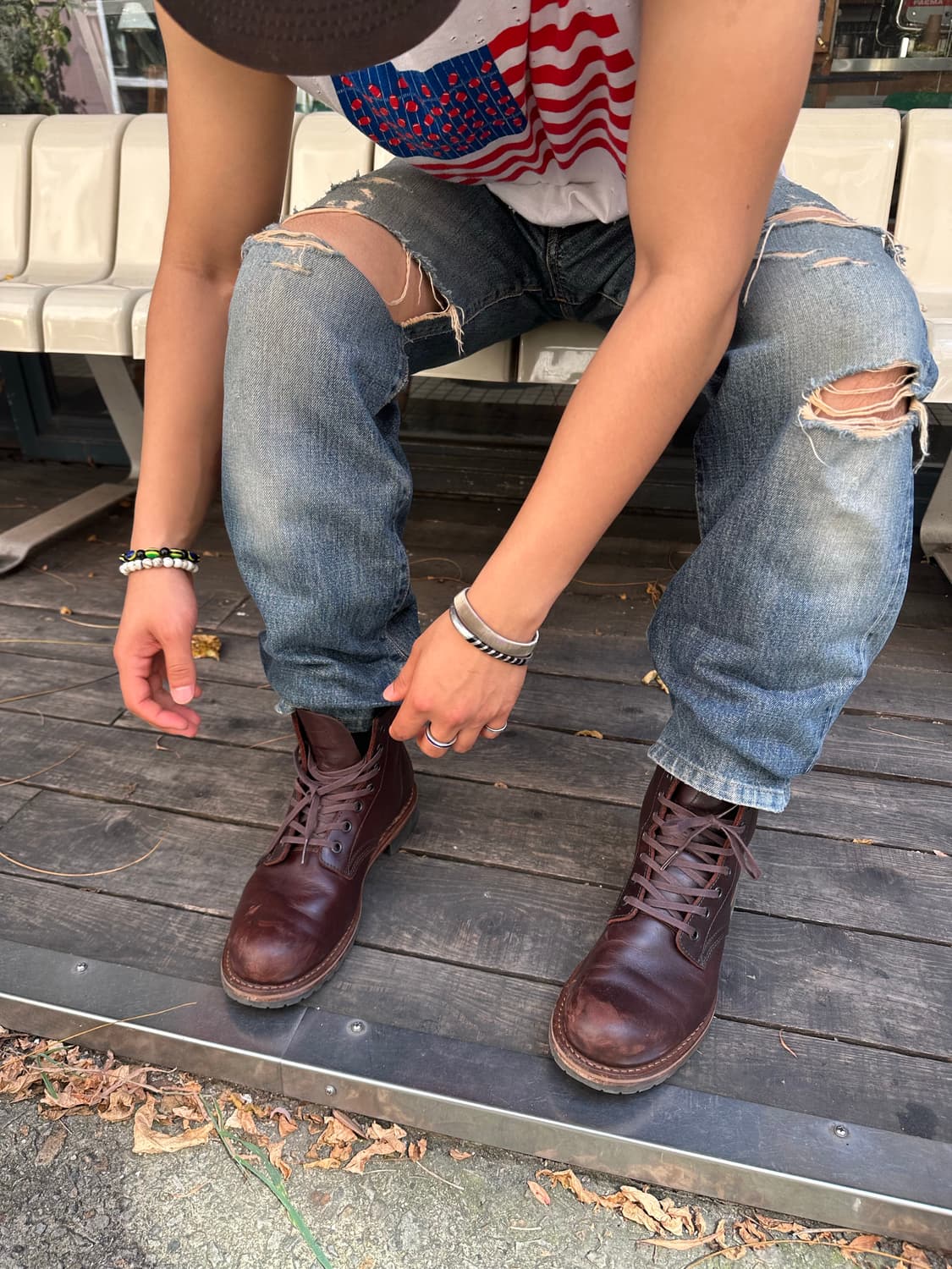 Hawkins brown faded leather worker boots 상품이미지4