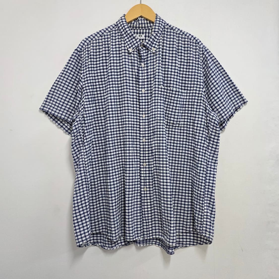XL 빅사이즈 유니클로 시어서커 깅엄체크 반팔셔츠 (사진참고) 상품이미지1