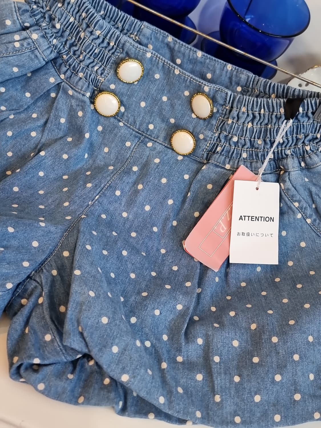 도트 데님 벌룬 큐롯 쇼츠 상품이미지3