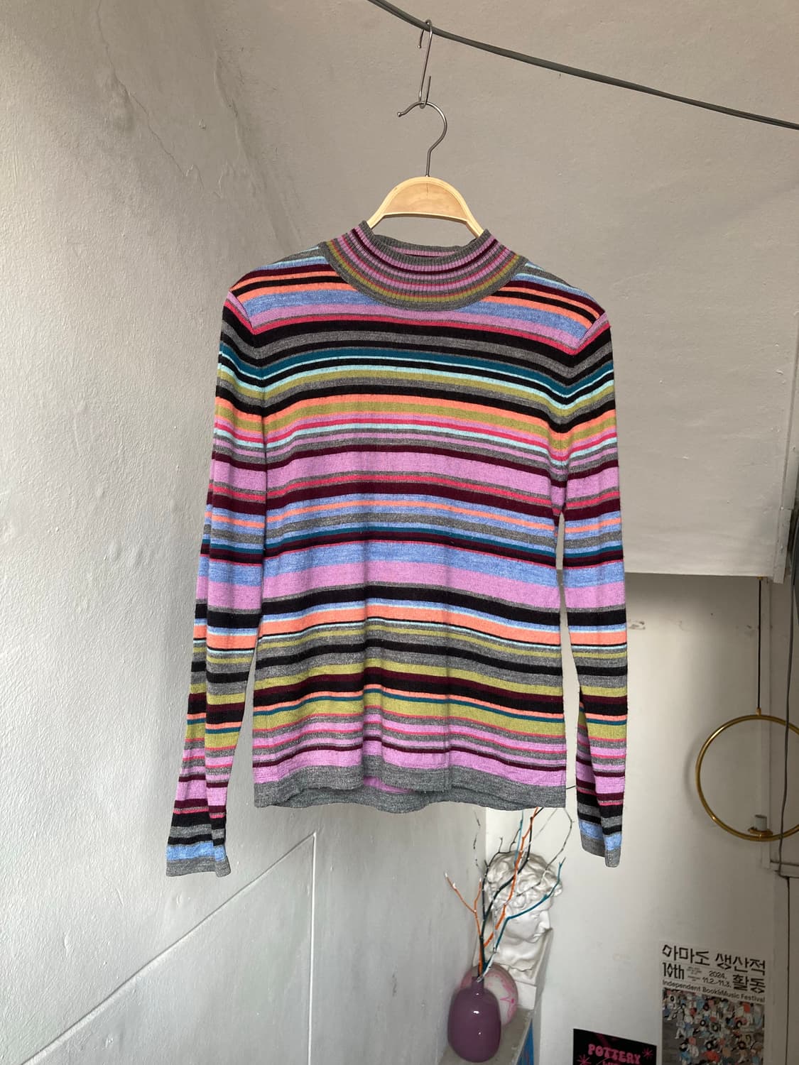 알록달록 무지개 하프넥 스트라이프 니트 상품이미지2