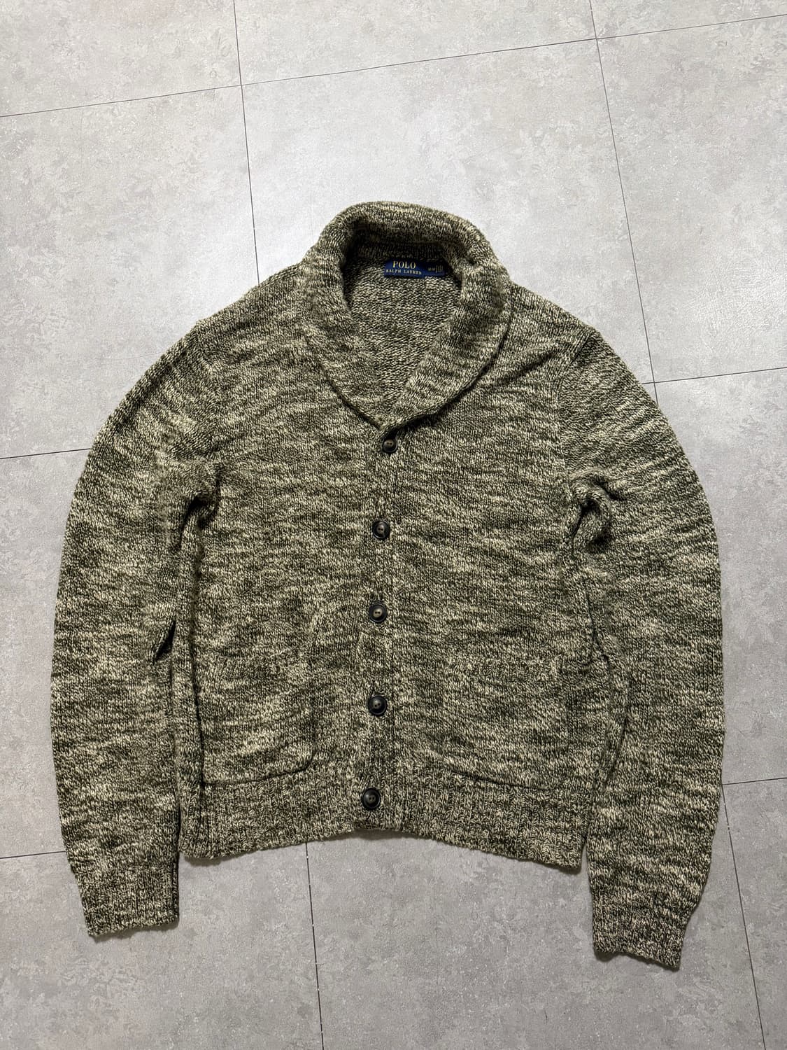 랄프로렌폴로  카키컬러 도톰 코튼 케이블 숄카라 니트가디건 95size  상품이미지1