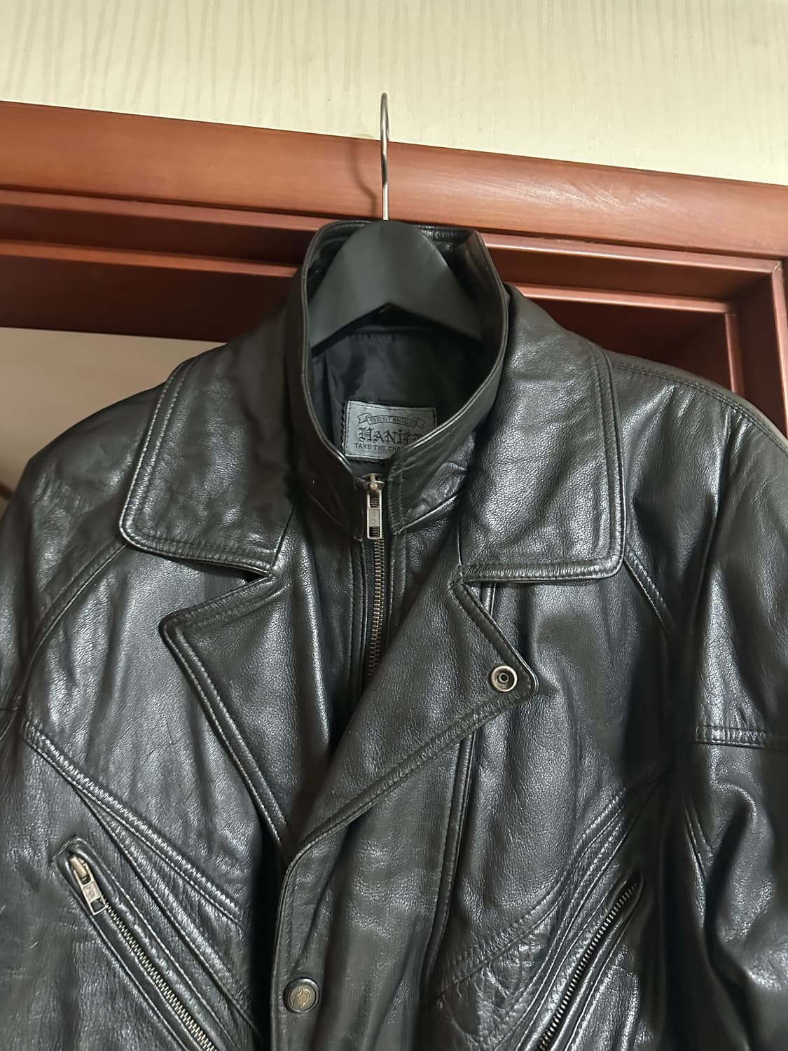 빈티지 소가죽 더블 카라 블루종 블랙 XL 사이즈 상품이미지2