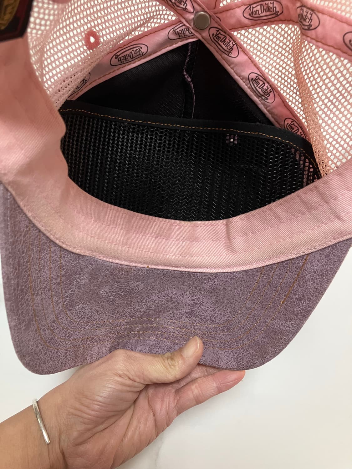 Y2K 대대장 본더치 트러커 매쉬 캡 모자 연핑크 라벤더 상품이미지3