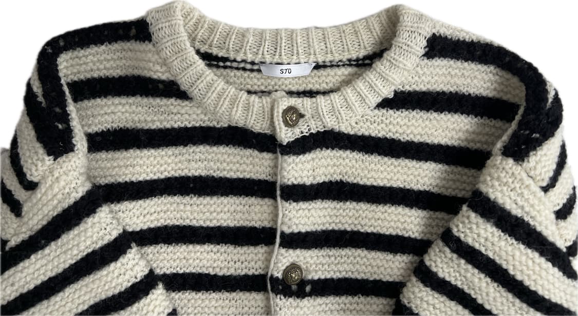 [L] STU 라운드 넥 스트라이프 가디건 아이보리 상품이미지6