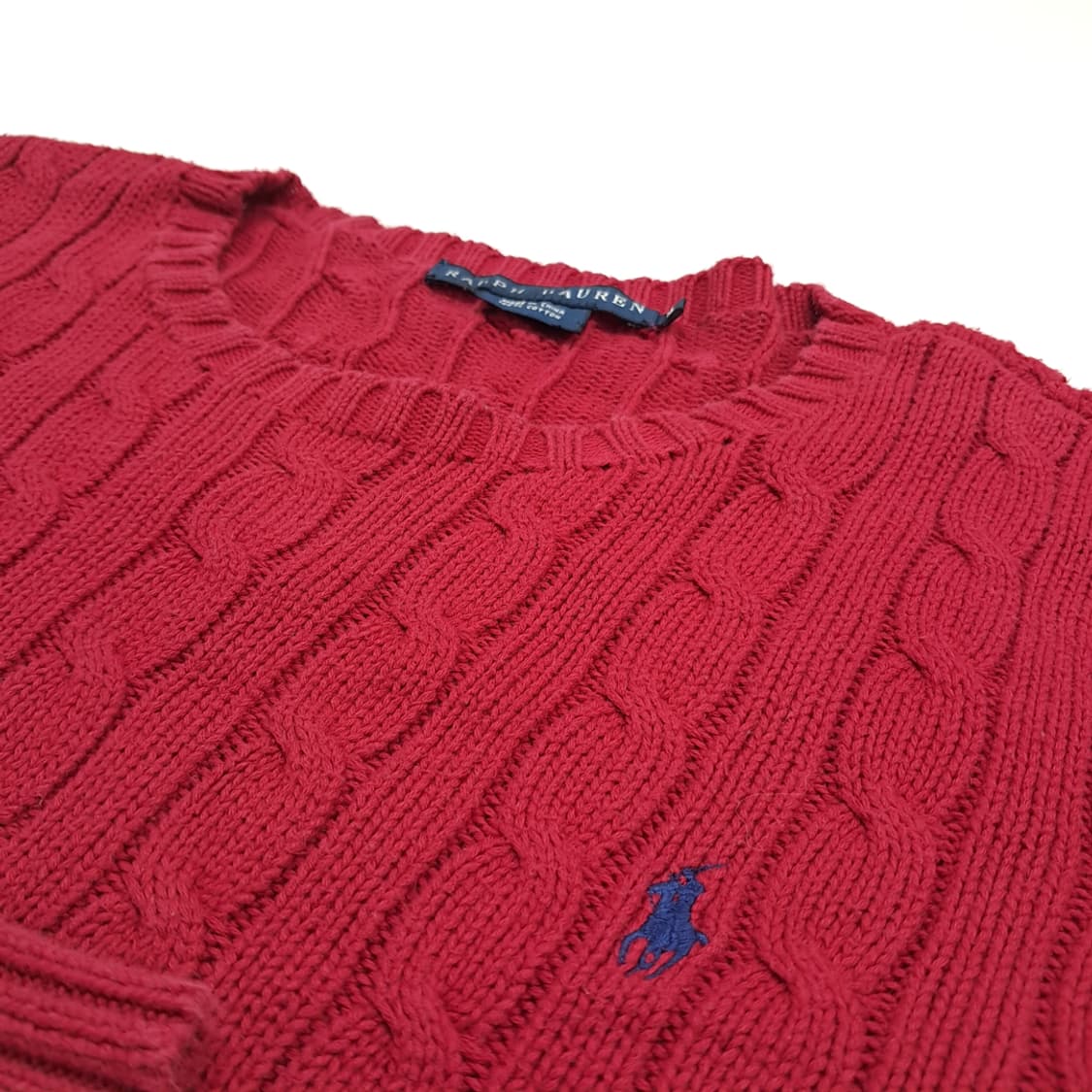 CN827W M 폴로 랄프로렌 레드 라운드 케이블 긴팔 니트 스웨터 상품이미지5