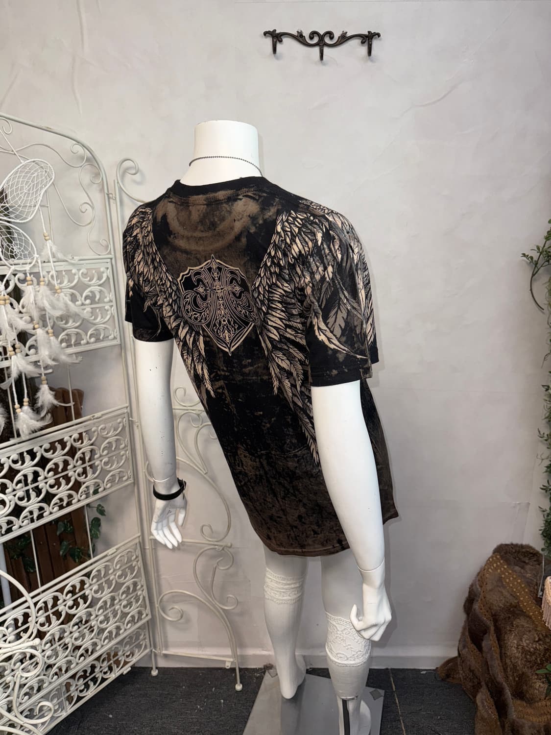 Black tie dye punk skull wings half t 상품이미지5