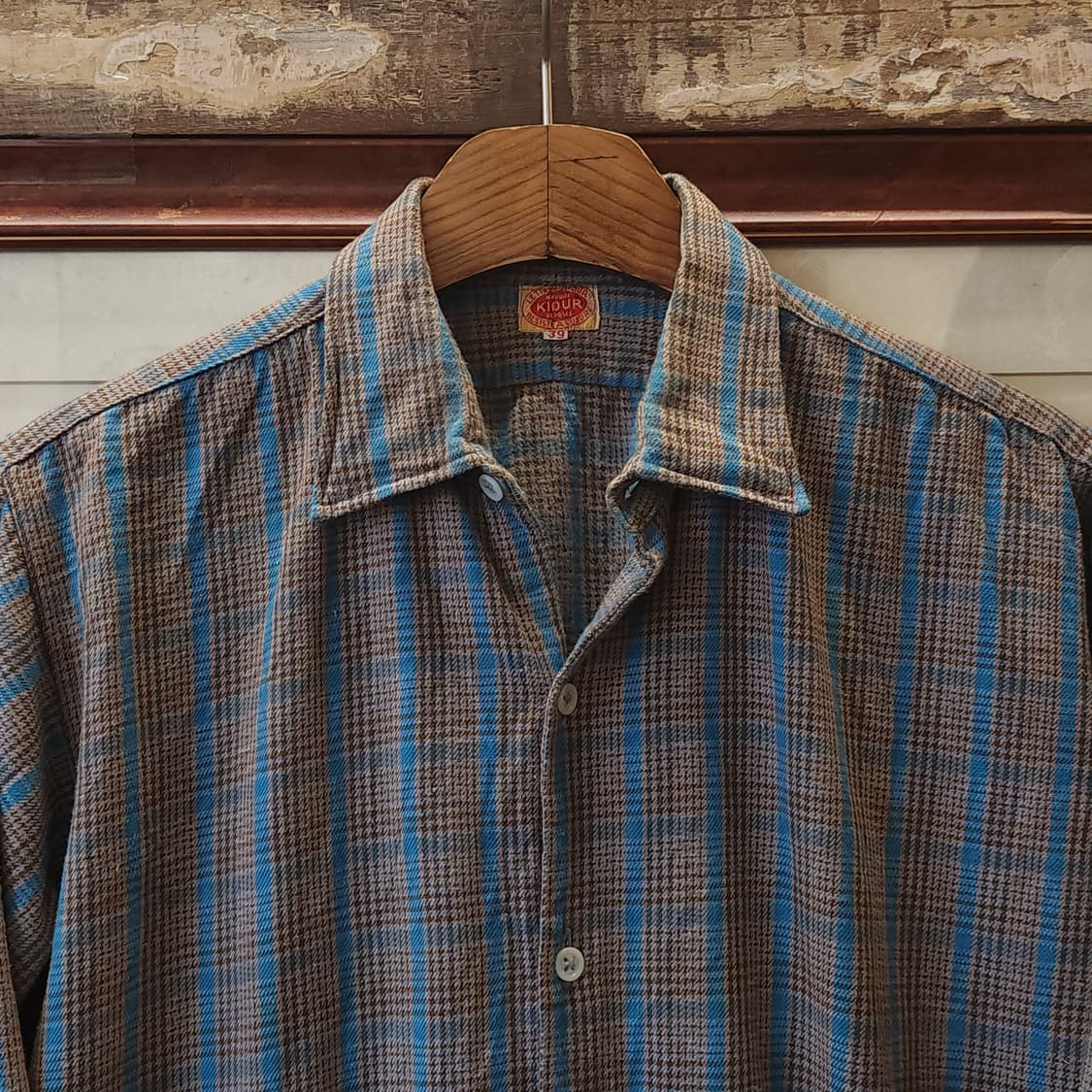 60s 프랑스 워크셔츠 가드너 빈티지 셔츠 그레이 민트 롱 튜닉 셔츠 m 상품이미지5