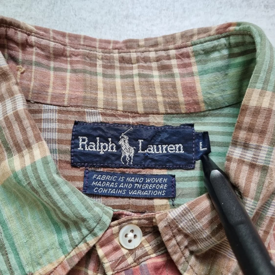 70s USA 폴로 랄프로렌 마드라스 체크 셔츠 L sz 상품이미지6