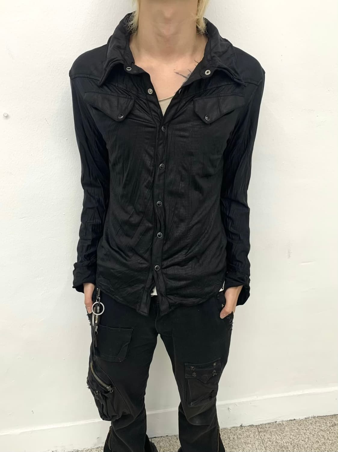 Xfem waxed python wrinkled shirt jacket  상품이미지9