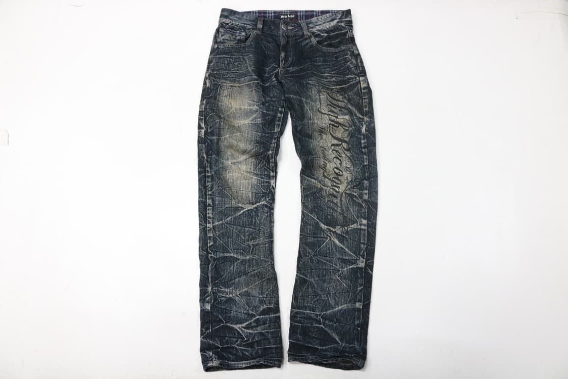 Wild Life 빈티지 스컬 버튼 체크 레이어드 디테일 데님 팬츠 상품이미지2