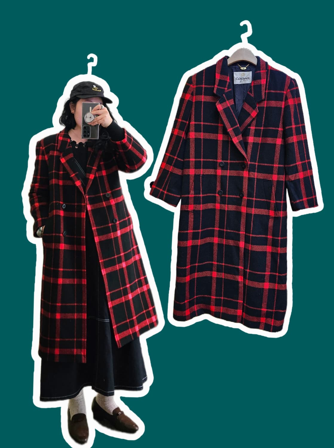 Cojana 레드&블랙 타탄체크 더블 울 코트 상품이미지1