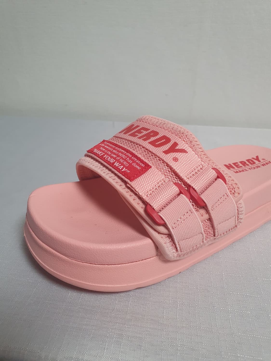 택포가 230mm 널디 슬리퍼 통굽 웨빙 플랫폼 슬라이드 코랄핑크 상품이미지5