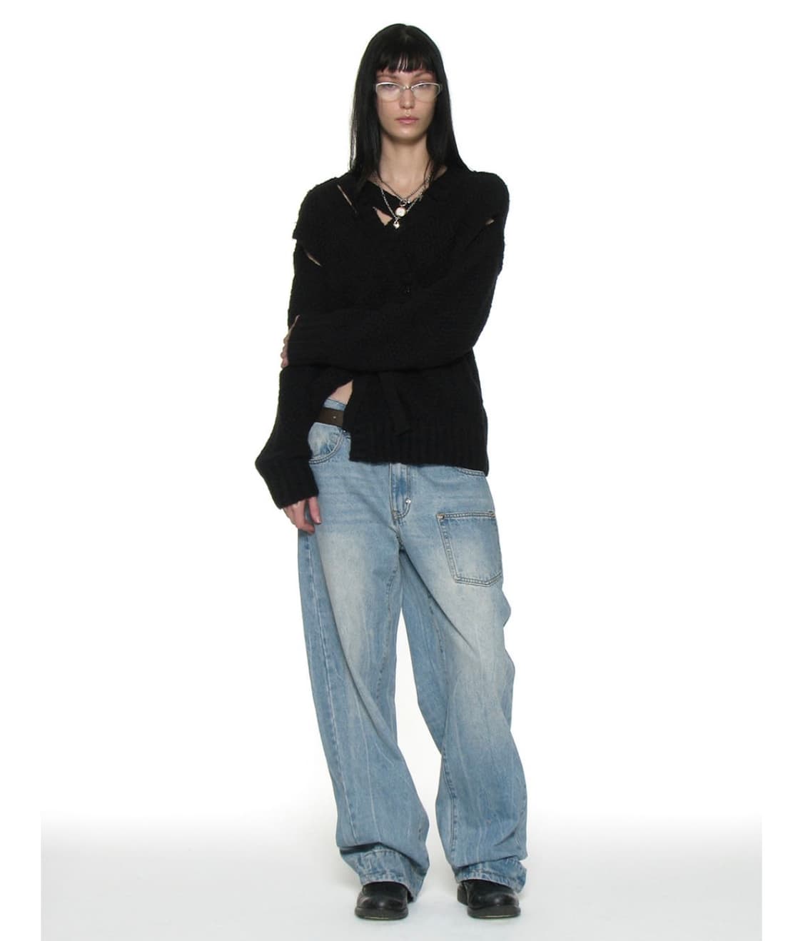 파르티멘토 우먼 컷아웃 랩 니트 가디건 블랙 상품이미지2