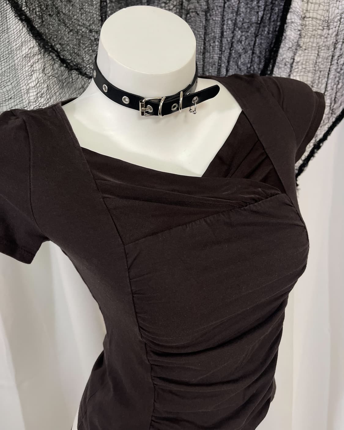 brown shrring t-shirt 상품이미지4