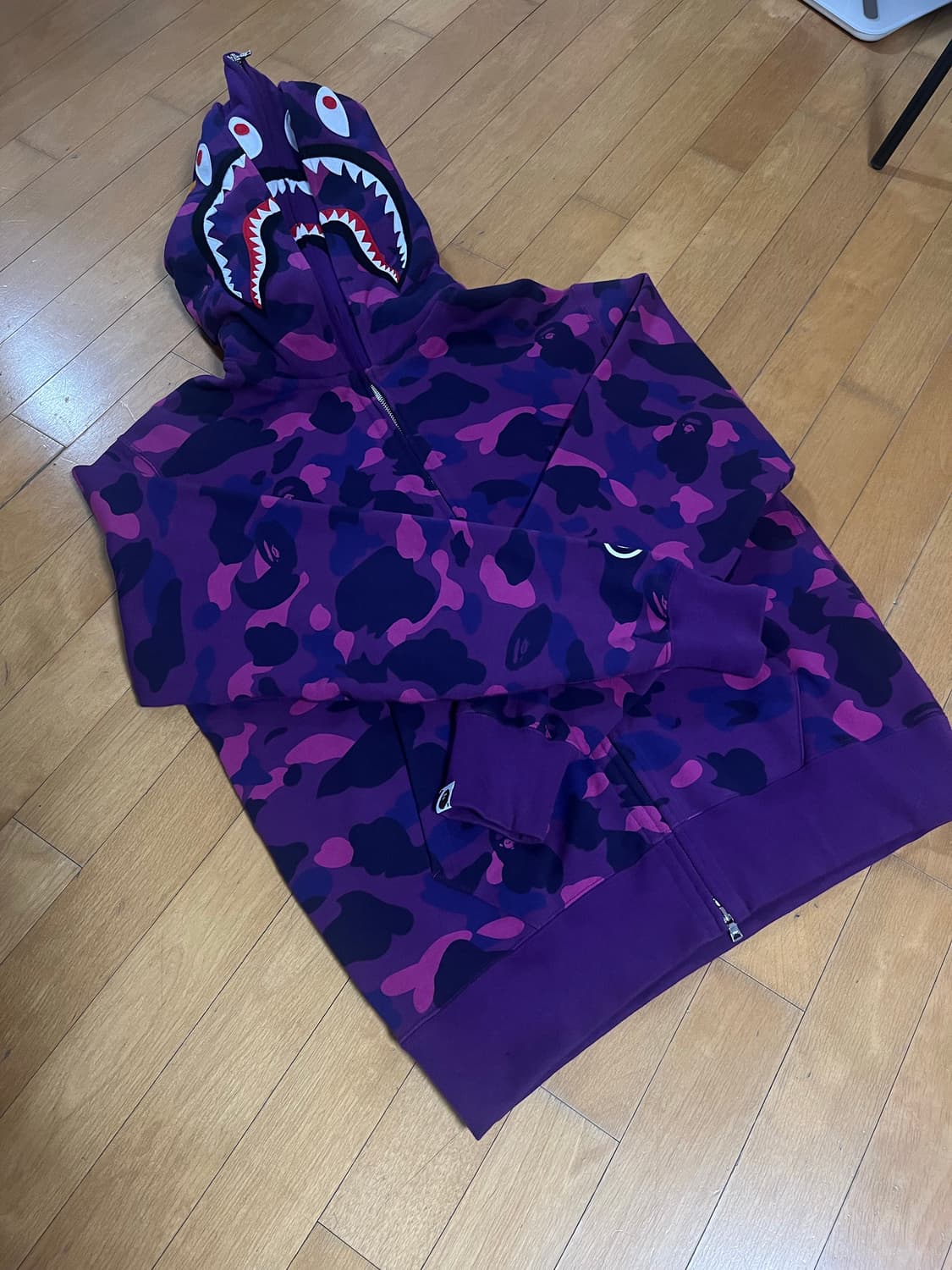 [XL] 베이프 컬러 카모 샤크 와이드 더블 후디 퍼플 상품이미지4