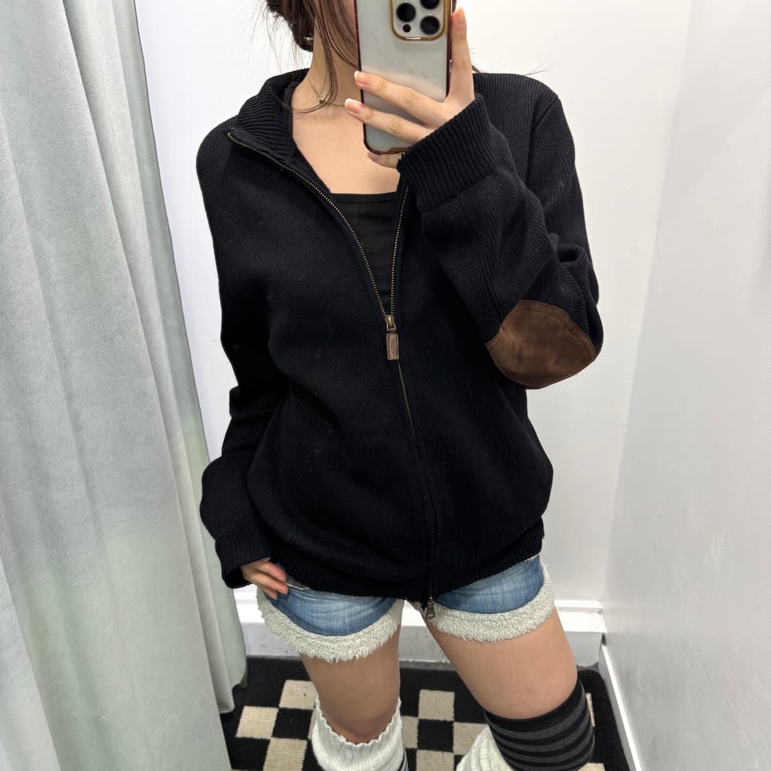 폴로 블랙 투웨이 암패치 램스울 니트집업 상품이미지1