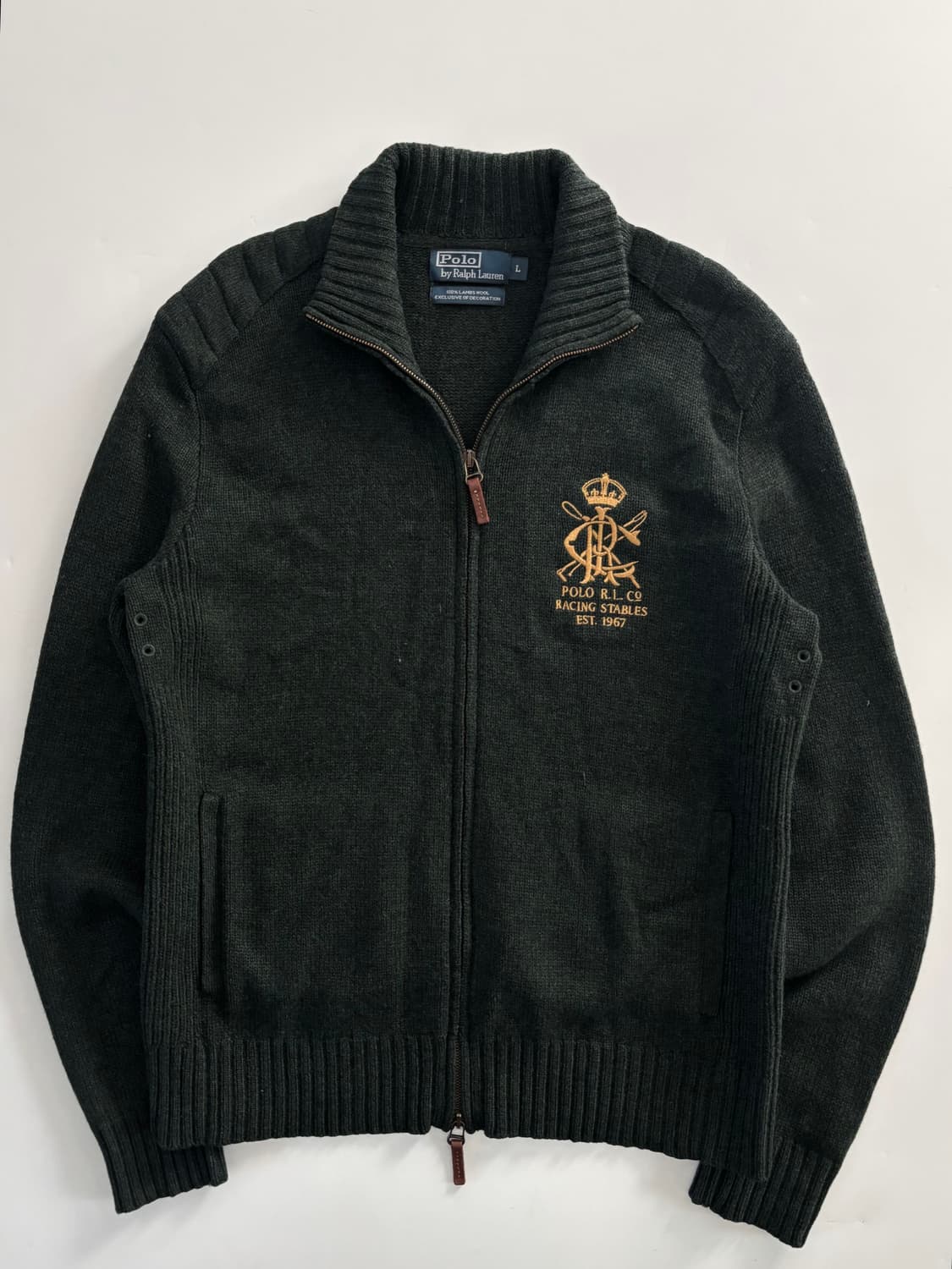 Polo 폴로 랄프로렌 엠브로이드 딥그린 램스울 니트 집업 상품이미지3