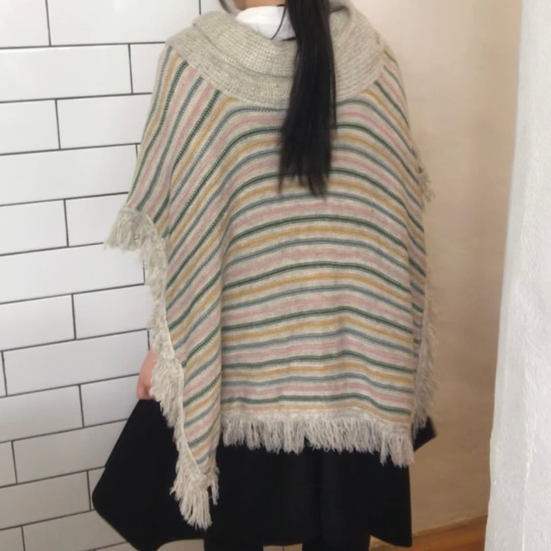 빈티지 멀티 컬러 스트라이프 니트 판초 상품이미지4
