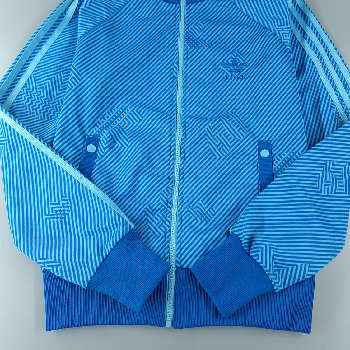 아디다스 00s 블루 스트라이프 트레포일 패턴 삼선 트랙탑 집업 져지 S 상품이미지5