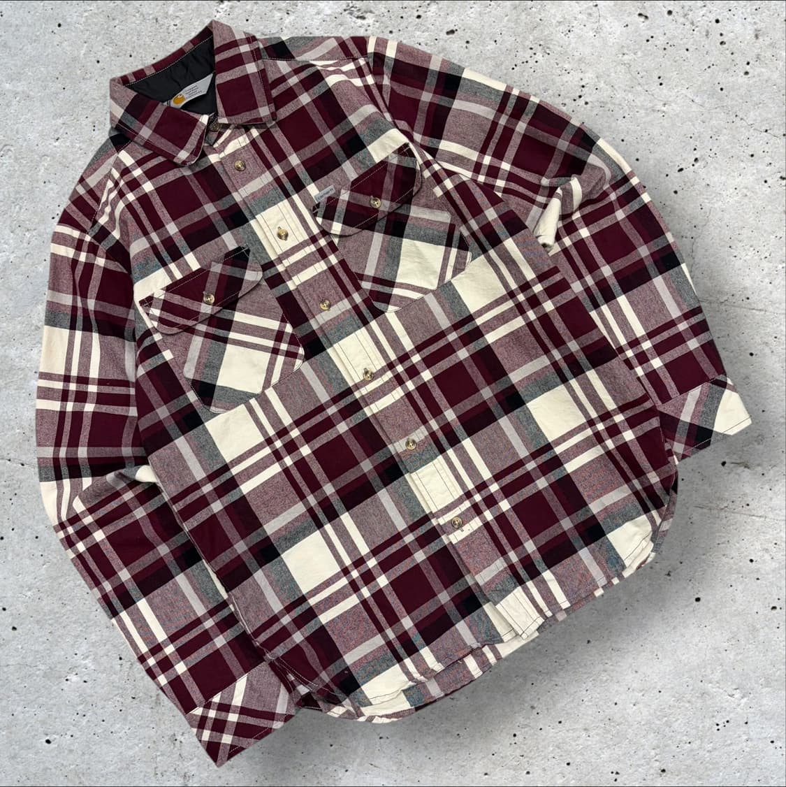 [S] 칼하트 플란넬 체크 셔츠 버건디 C187 상품이미지1