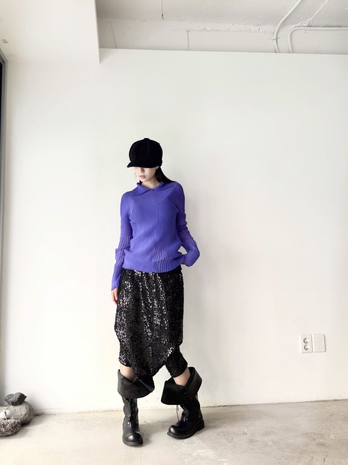 Textured pk pleats top / purple 상품이미지4