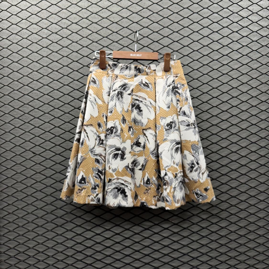 JPN VINTAGE 자카드 플리츠 스커트 플로럴 패턴 A라인 샴페인골드 상품이미지2